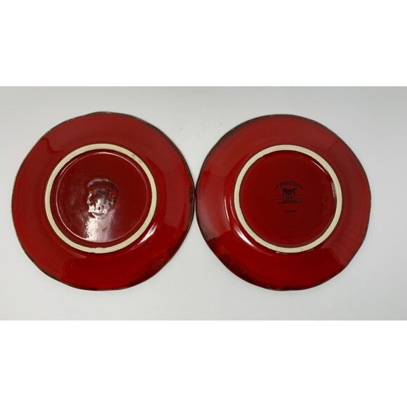 PIER 1 IMPORTS VANIA Salad Plates ~ Set of 5 ~ Brown Scrolls on Red ~ Italy - Picture 7 of 13
